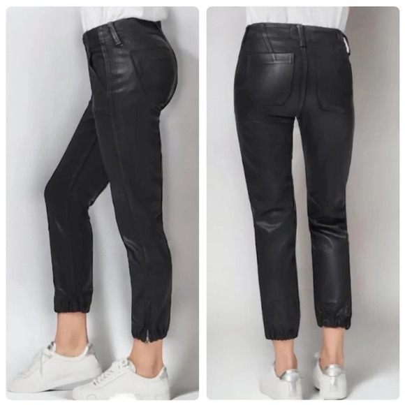 PAIGE Mayslie Coated Jogger Pants in Black Fog Luxe Coating - Picture 3 of 16